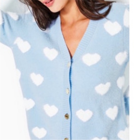 Lilly Pulitzer Keane Cardigan XS Blue Heart Sweater - Picture 2 of 6